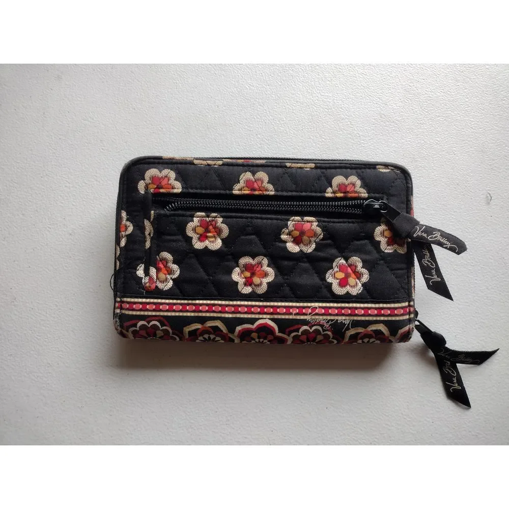 Vera Bradley Quilted Floral Wallet Black Multi Card Holder Zip Around Organizer‎ - Picture 2 of 6